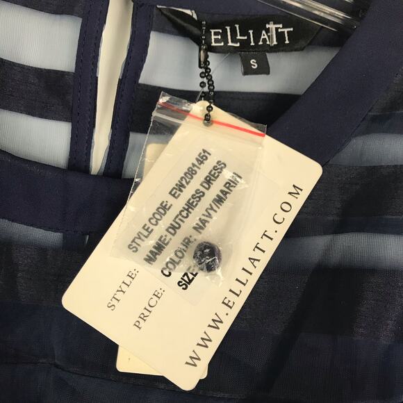 Anthropologie Elliatt Dutchess Dress Short Sleeve Sheer Stripes Pleated Navy S - Picture 10 of 11